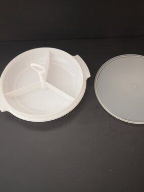 Vintage Tupperware Suzette Divided Server White 3 Piece Set